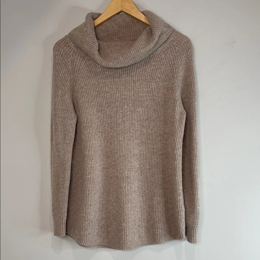Tahari Wool Blend Cowl Neck Sweater Taupe Shaker Stitch Knit Long Sleeves M - Picture 2 of 12